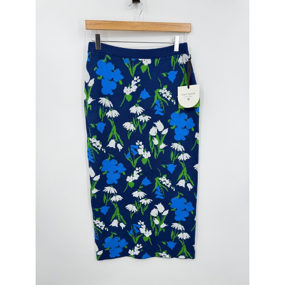 Kate Spade Floral Knit Midi Skirt Women Small Blue Target Collaboration NWT‎